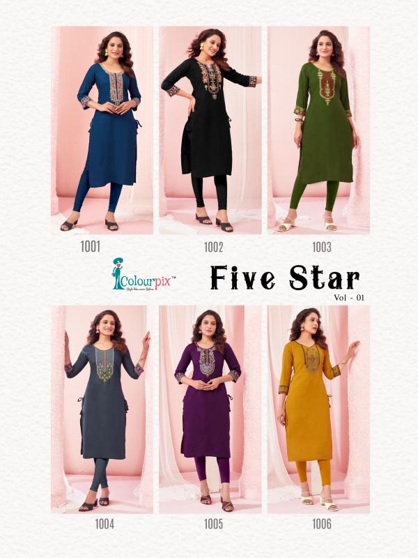  Colourpix Five Star  New Designer Embroidery Kurti Collection